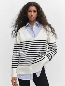 MANGO Striped V-Neck Pullover