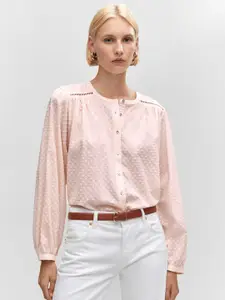 MANGO Dobby Woven Lace Detailed Cotton Shirt Style Top
