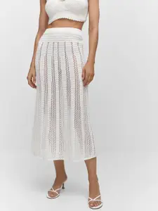 MANGO Women Pure Cotton Openwork Knit Midi Skirt