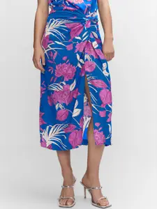 MANGO Women Floral Printed Knotted A-line Skirt