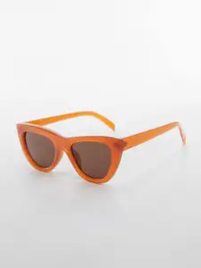 MANGO Women Brown Lens & Orange Cateye Sunglasses with UV Protected Lens