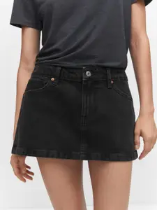 MANGO Low-Rise Denim Pure Cotton Mini Skirt