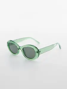 MANGO Women Black Lens & Green Oval Sunglasses with UV Protected Lens