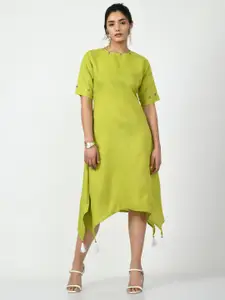 DressBerry Green Asymmetric Cotton A-Line Dress
