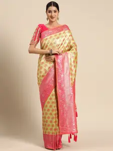 MANOHARI Floral Zari Silk Blend Banarasi Saree