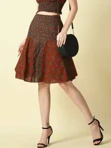 DressBerry Printed Knee Length Pure Cotton Flared Skirt