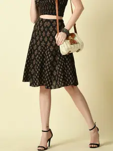 DressBerry Printed Pure Cotton Knee Length Flared Skirt