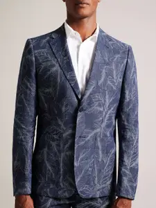 Ted Baker Leaf Printed Notched Lapel Single Breasted Cotton Slim Fit Blazer