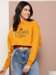 Harvard Round Neck Printed Pure Cotton Crop Sweatshirt