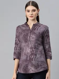 Cottinfab Print Mandarin Collar Cotton Shirt Style Longline Top