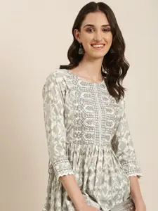 SHOWOFF Geometric Printed Embroidered Empire Kurti