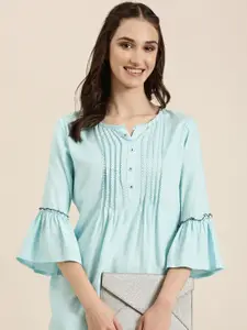 SHOWOFF Thread Work Bell Sleeves Pleated A-Line Kurti