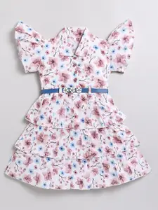 Toonyport Girls Floral Printed Shirt Collar Chiffon Fit & Flare Dress