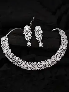 Mirana Rhodium Plated AD-Studded Necklace & Earrings Set