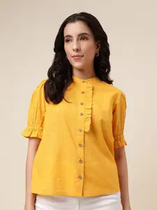 Fabindia  Self Design Puff Sleeves Cotton Shirt Style Top