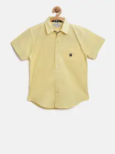 Palm Tree Boys Yellow Regular Fit Solid Casual Shirt