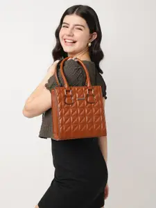 Fastrack Women Brown Quilted Structured Satchel with Detachable & Adjustable Sling Strap