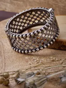 ATIBELLE Silver-Plated Floral Shaped Kada Bangle