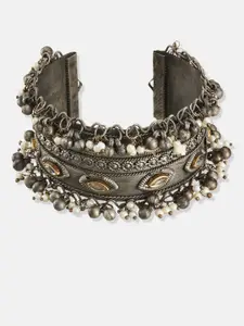 ATIBELLE Set Of 2 Silver-Plated Kundan-Studded Contemporary Bangles