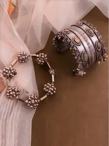 ATIBELLE Set Of 2 Silver-Plated Kundan Studded Contemporary Bangles