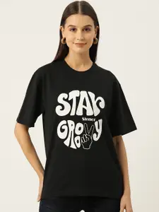 Slenor Typography Printed Drop-Shoulder Sleeves Longline T-shirt