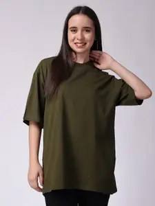The Label Bar Drop-Shoulder Sleeves Oversized Longline Cotton T-Shirt