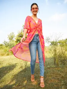 MABISH by Sonal Jain Floral Print Georgette Twisted Longline Top