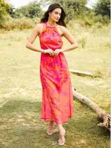 MABISH by Sonal Jain Tie and Dye Print Georgette Fit & Flare Midi Dress