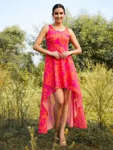 MABISH by Sonal Jain Floral Printed Georgette Fit & Flare High Low Dress