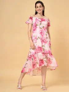 Honey by Pantaloons Floral Printed Off-Shoulder Gathered Tiered Fit & Flare Midi Dress
