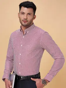 Peregrine by Pantaloons Slim Fit Opaque Striped Cotton Formal Shirt