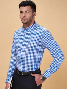 Peregrine by Pantaloons Slim Fit Gingham Checked Button Down Collar Cotton Formal Shirt