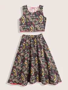 Sangria Girls Ethnic Motifs Printed Ready to Wear Lehenga & Choli
