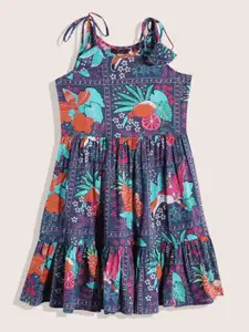 Sangria Girls Floral Print Fit & Flare Cotton Dress