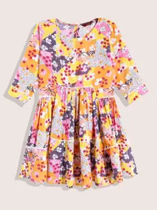 Sangria Girls Floral Print Fit & Flare Dress