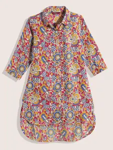 Sangria Girls Floral Print Shirt Midi Dress