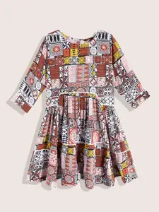 Sangria Girls Ethnic Motifs Print Fit & Flare Dress