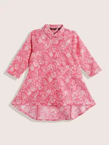 Sangria Girls Floral Print Shirt Style Longline Top