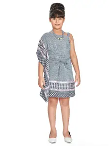 Peppermint Girls Geometric Printed One Shoulder Extended Sleeves Cotton Kaftan Dress