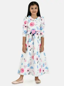 Peppermint Girls Floral Printed Peter Pan Collar Puffed Sleeves Cotton A-Line Midi Dress
