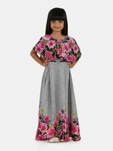 Peppermint Girls Floral Printed Ruffles Cotton Fit & Flare Maxi Dress