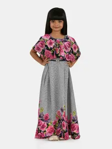 Peppermint Girls Floral Printed Flared Sleeves Maxi Dress