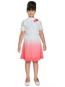 Peppermint Girls Tie and Dyed High Neck Puffed Sleeves Fit & Flare Dress