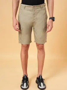People Men Loose Fit Mid-Rise Pure Cotton Cargo Shorts