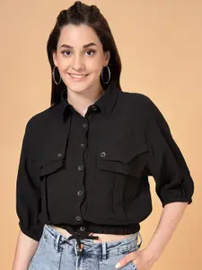 SF JEANS by Pantaloons Textured Casual Crop Shirt