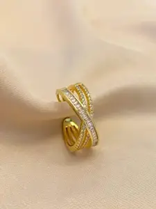 VIEN Gold-Plated CZ Studded Adjustable Finger Ring