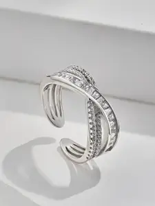 VIEN Silver-Plated CZ Studded Adjustable Finger Ring