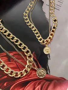 FIMBUL Set Of 2 Gold-Plated Layered Minimal Coin Pendant Chain