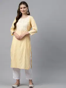 Readiprint Ethnic Motifs Embroidered Sequinned Pure Cotton Kurta