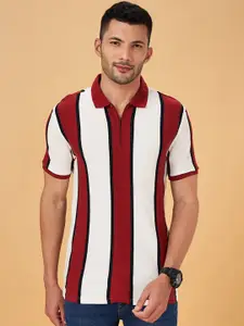 People Striped Polo Collar Slim Fit Pure Cotton T-shirt
